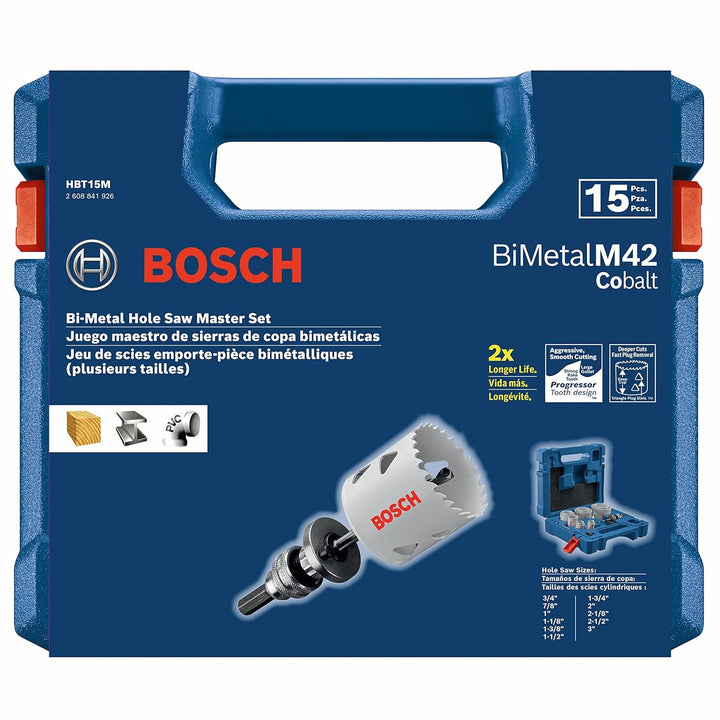 Ensemble de scies-cloches principales bi-métal Bosch à fente en T, 15 pièces