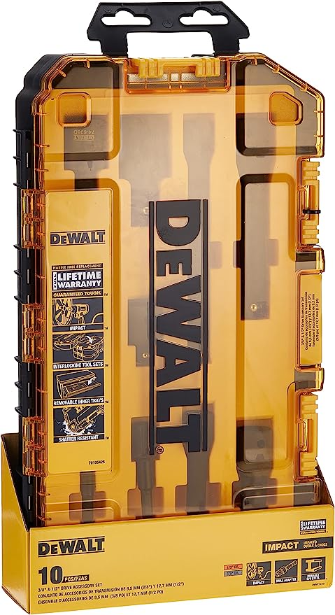 Dewalt Impact Driver Socket Adapter Set - 10 Piece - Black