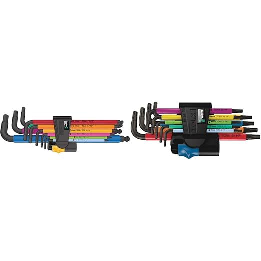 Jeu de 2 clés en L impériales multicolores Wera 950/9 Hex-Plus - 9 pièces 