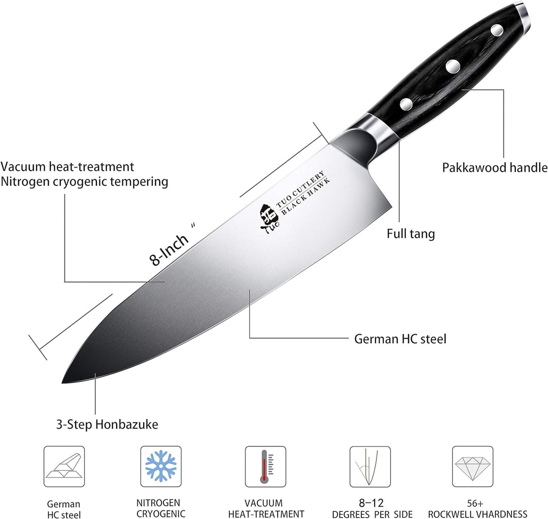 Couteau de chef de cuisine professionnel Tuo 8" - Black Hawk