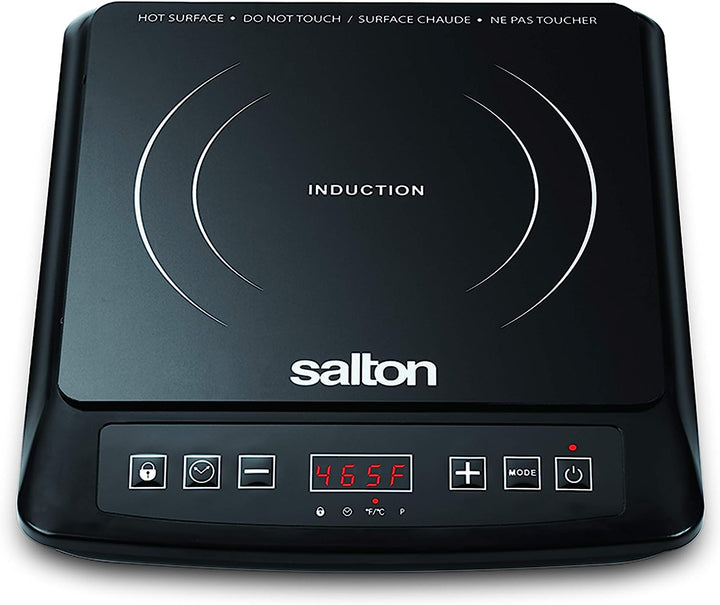 Salton Portable Induction Cooktop with LED Screen & 8 Temperature Settings - 1800 W Modern Single - Black