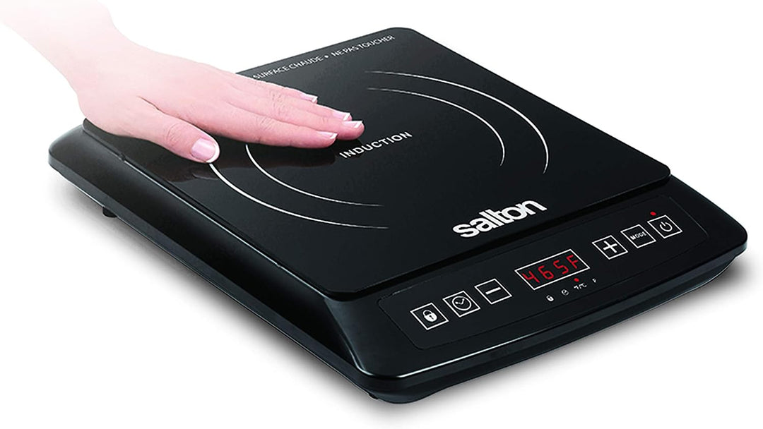 Salton Portable Induction Cooktop with LED Screen & 8 Temperature Settings - 1800 W Modern Single - Black