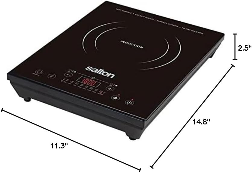 Table de cuisson portative à induction Salton avec écran LED et 8 réglages de température - 1 800 W classique simple - Noir 