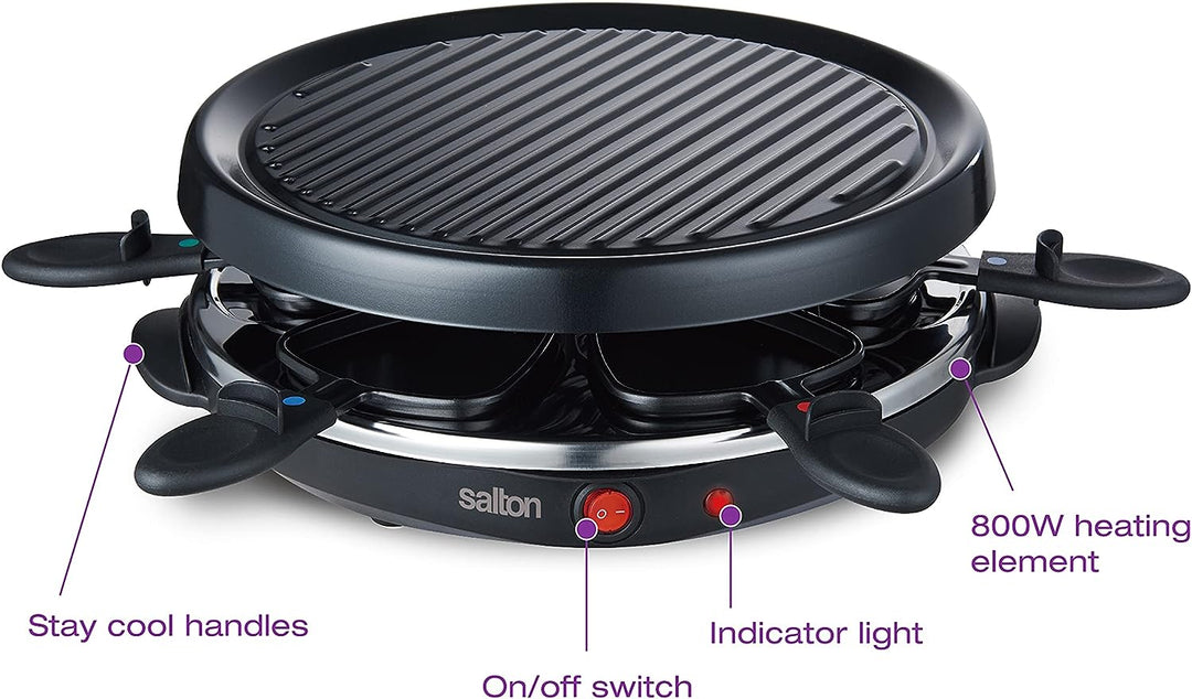 Salton 6-Person Nonstick Party Grill and Raclette - Black
