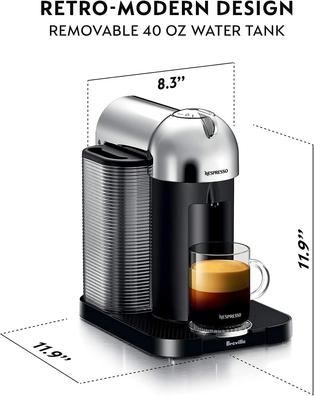 Nespresso Vertuo Coffee and Espresso Machine by Breville - Chrome