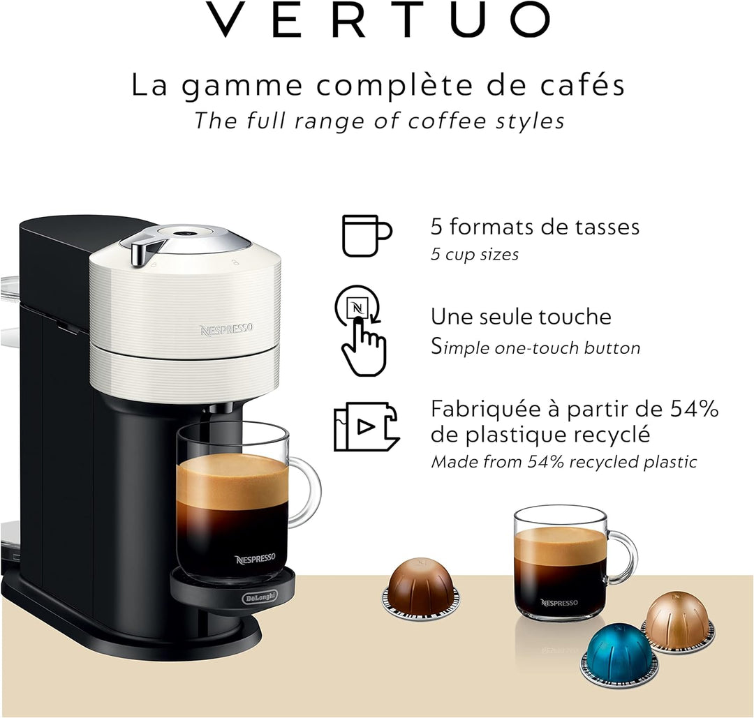 Nespresso Vertuo Next Premium Coffee & Espresso Machine by De'Longhi - White