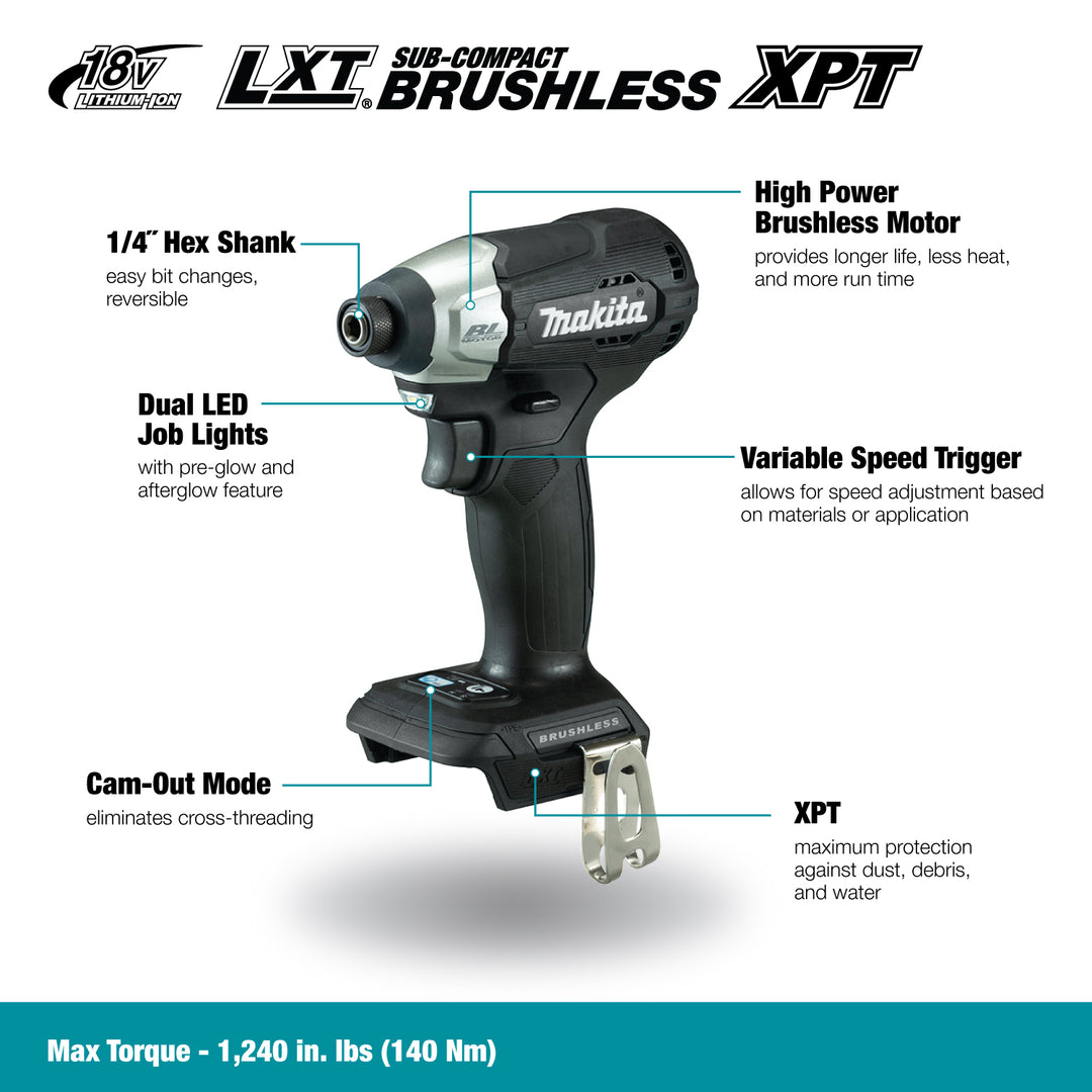Makita 1/4" Sub-Compact Cordless Impact Driver with Brushless Motor