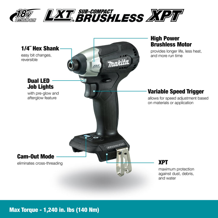 Makita Visseuse à percussion sans fil sous-compacte 1/4" avec moteur sans balais 