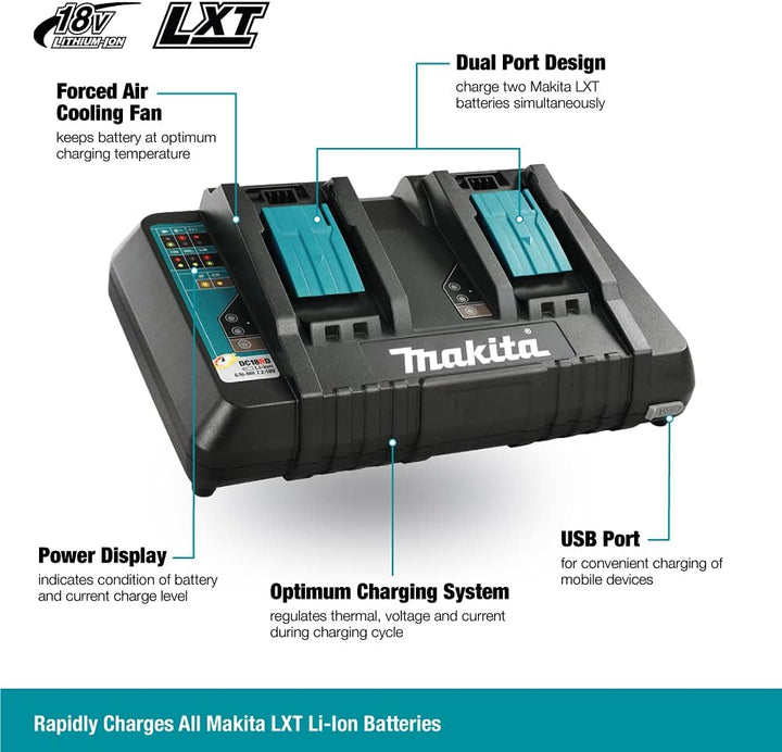 Makita 18V LXT Batterie Lithium-Ion 5Ah et Pack de Démarrage Chargeur Double Port 