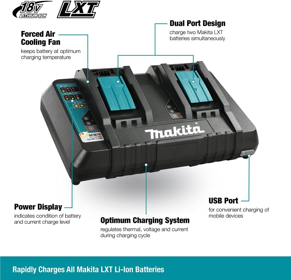 Makita 18V LXT Batterie Lithium-Ion 5Ah et Pack de Démarrage Chargeur Double Port 