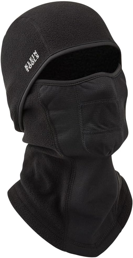 Klein Tools Warm Breathable Fleece Wind Proof Hinged Balaclava Face Mask - Black