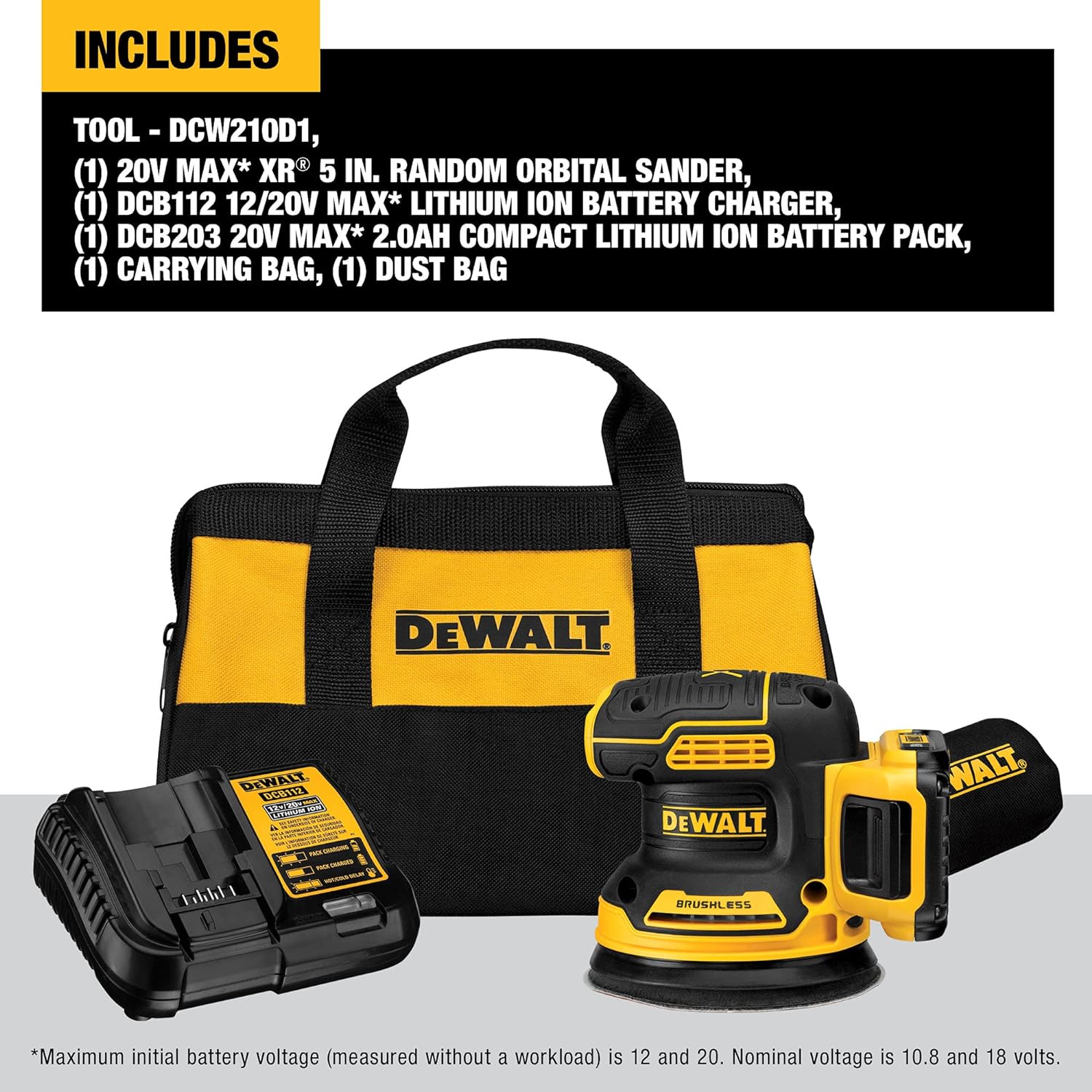 Dewalt 20V Max Ponceuse orbitale aléatoire 5" Kit sans fil 