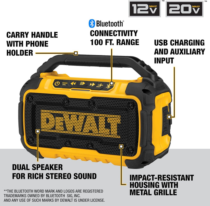 Dewalt 20V Max Bluetooth Jobsite Speaker - Yellow/Black