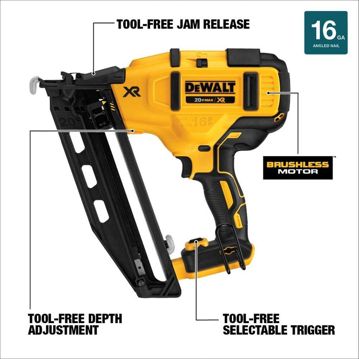 Dewalt 20V MAX Finish Nailer, Angled, 16GA, Tool Only