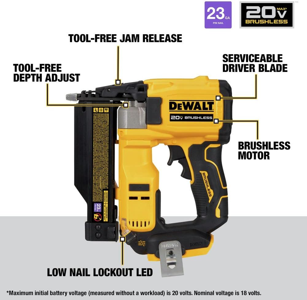 Cloueur à broches Dewalt 20 V Max 23 GA, outil seul