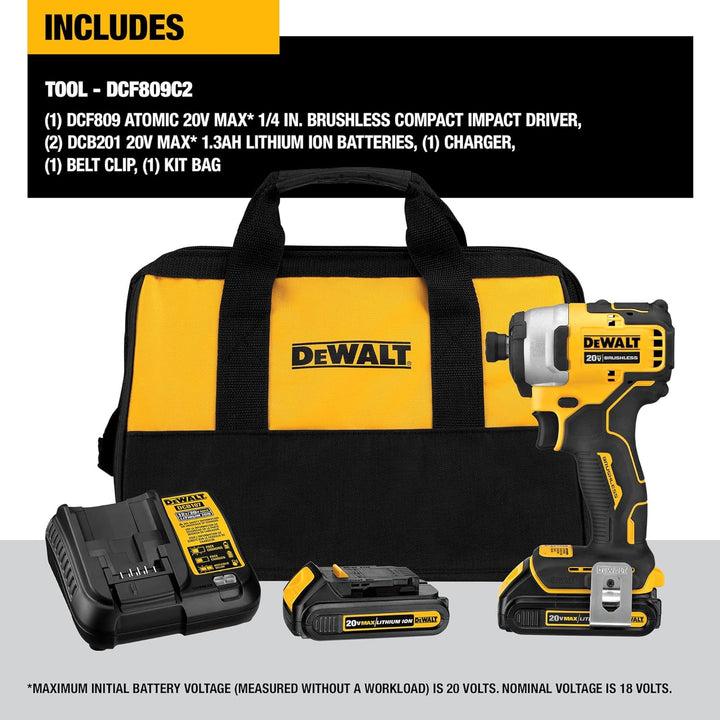 Visseuse à percussion Dewalt Atomic 20 V MAX, kit compact avec 2 piles