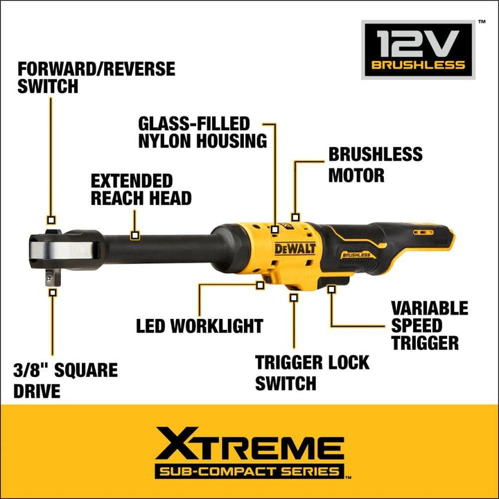 Dewalt Xtreme 12V Max 3/8'' Cliquet à portée étendue sans balais - Outil seulement