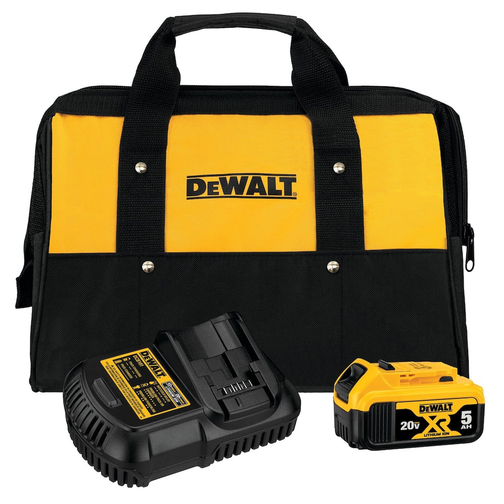 Dewalt 20V Max Battery and Charger Kit with Bag - 5.0Ah