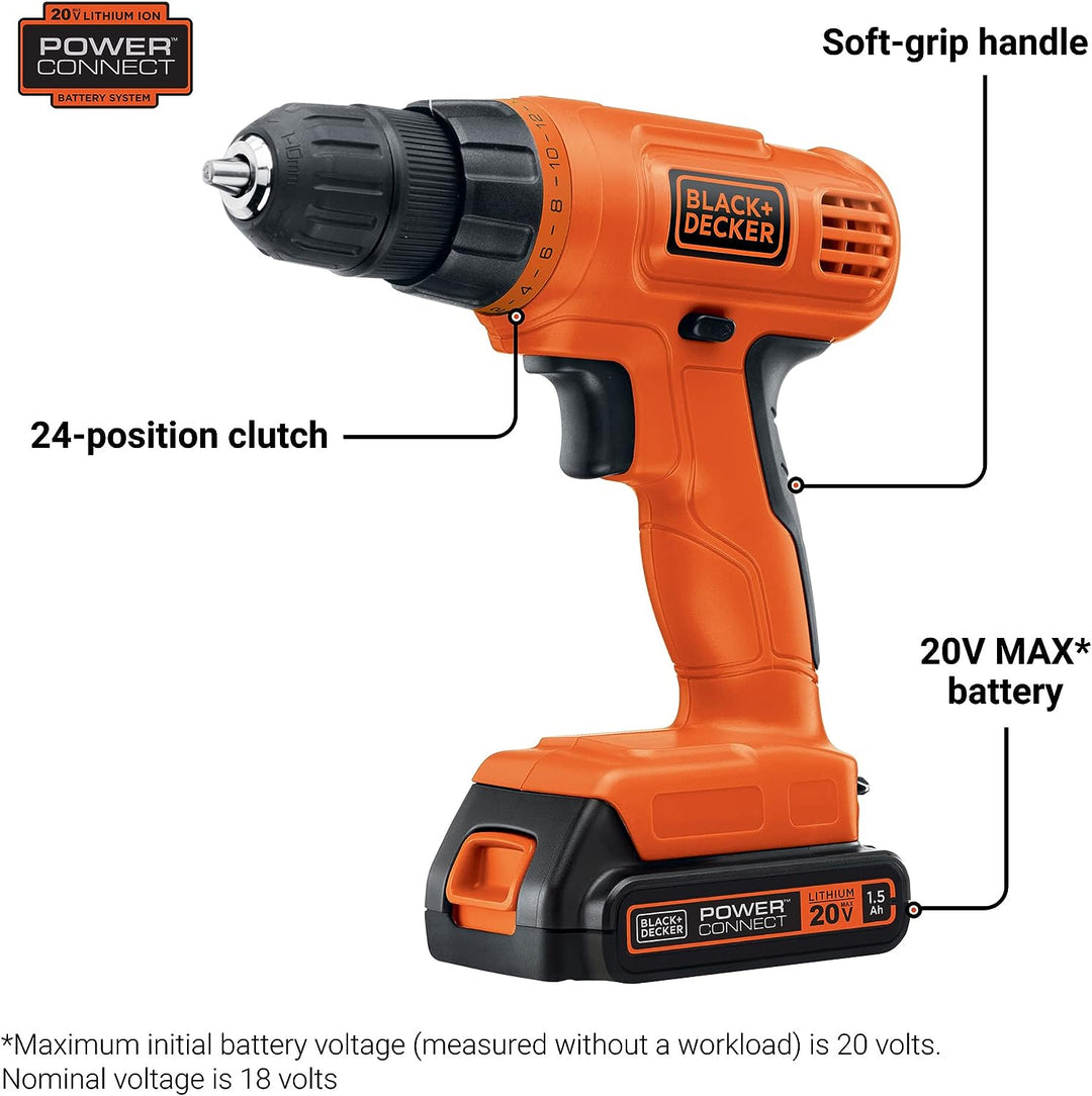 Black & Decker 20V Max Power Connect Cordless Drill - Orange