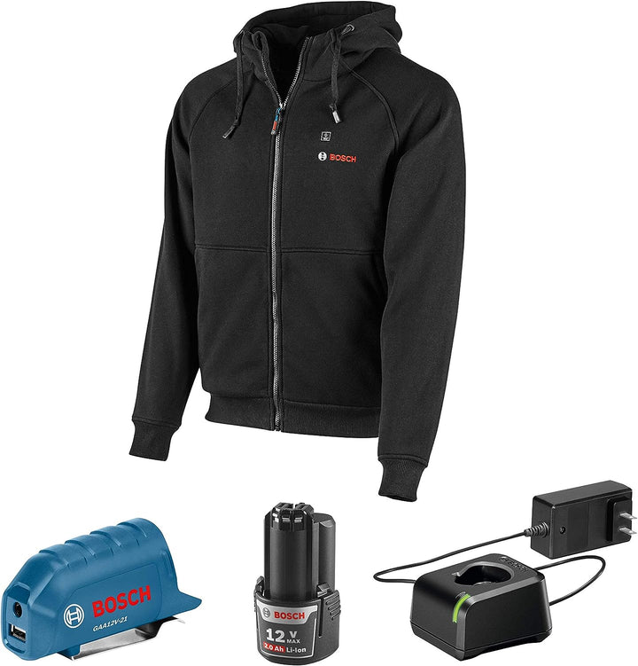 Kit sweat à capuche chauffant moyen 12 V Max de Bosch avec adaptateur secteur portatif - Noir 