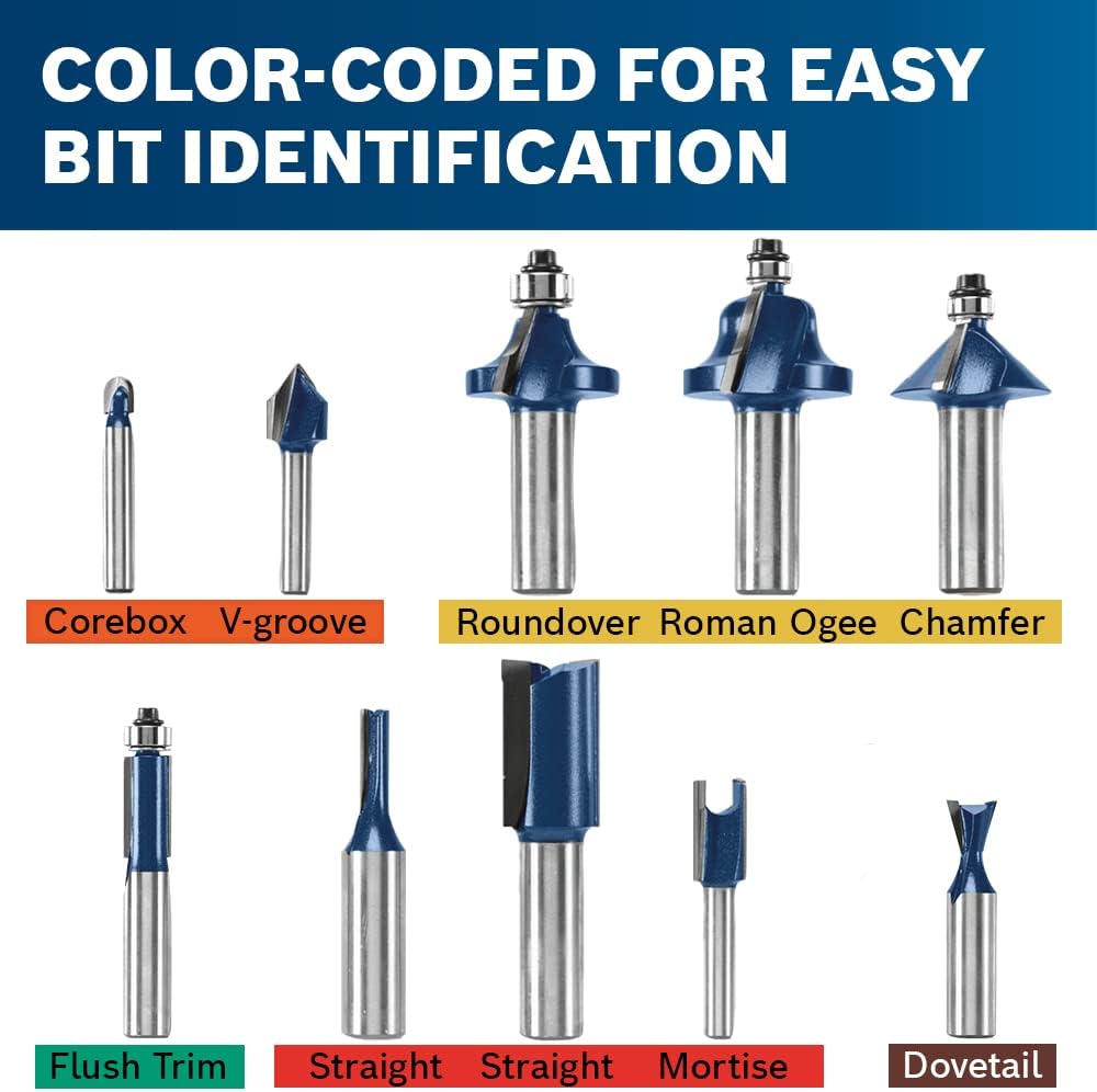 Bosch 1/2" & 1/4" Shank Carbide-Tipped All-Purpose Professional Router Bit Set - 10 Piece