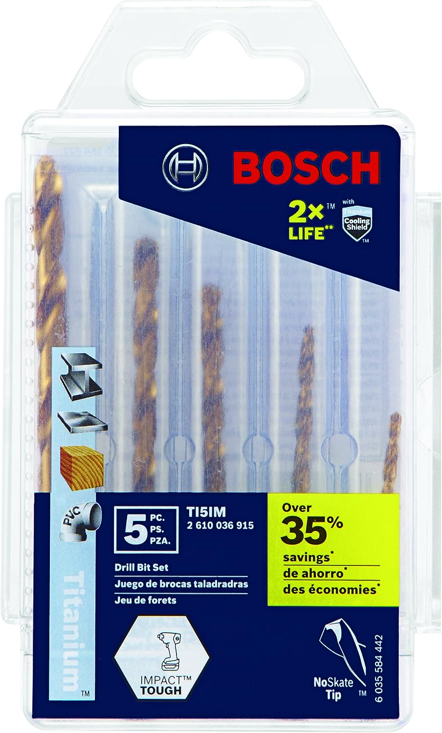 Jeu de forets Bosch Impact Tough en titane, 5 pièces 