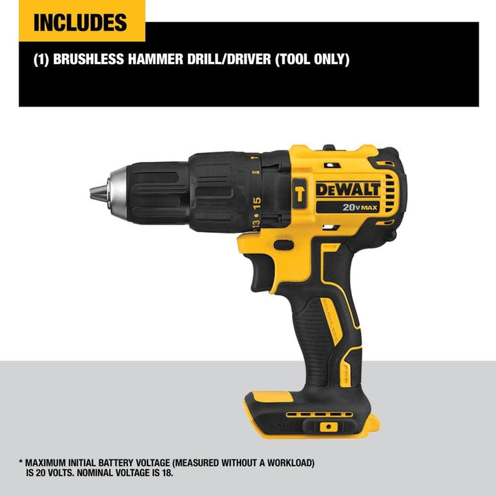 Dewalt 20V Max Brushless 1/2" Compact Cordless Hammer Drill - Tool Only