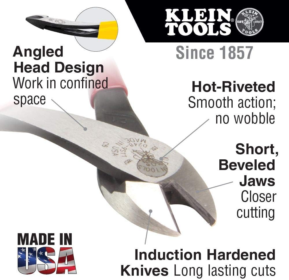 Klein Tools 8" Standard High-Leverage Diagonal Cutting Angled Head Pliers - Rouge