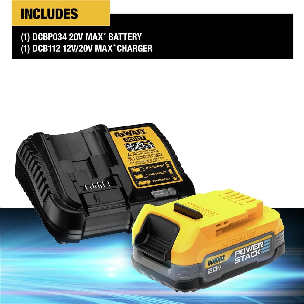 Kit de démarrage Dewalt 20V Max avec batterie compacte Powerstack et chargeur