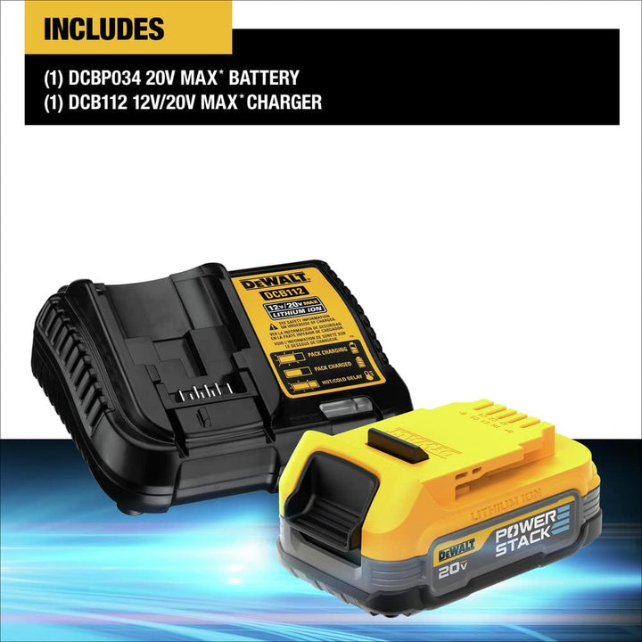 Kit de démarrage Dewalt 20V Max avec batterie compacte Powerstack et chargeur