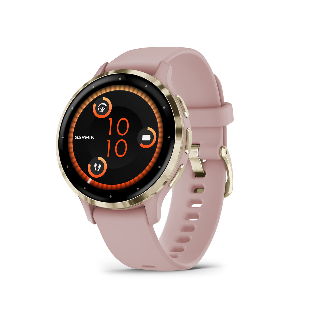 Garmin-Venu 3S Soft Gold Stainless Steel Bezel with Dust Rose Case and Silicone Band