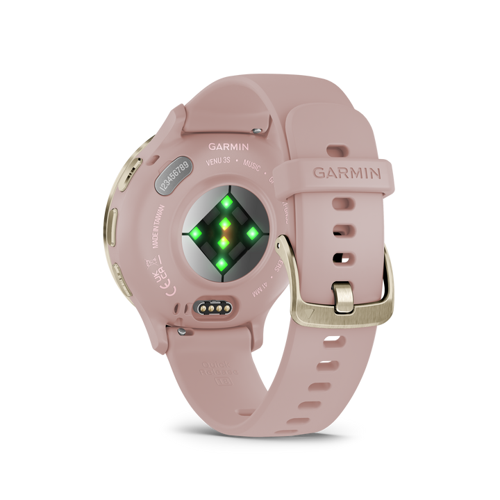 Garmin-Venu 3S Soft Gold Stainless Steel Bezel with Dust Rose Case and Silicone Band