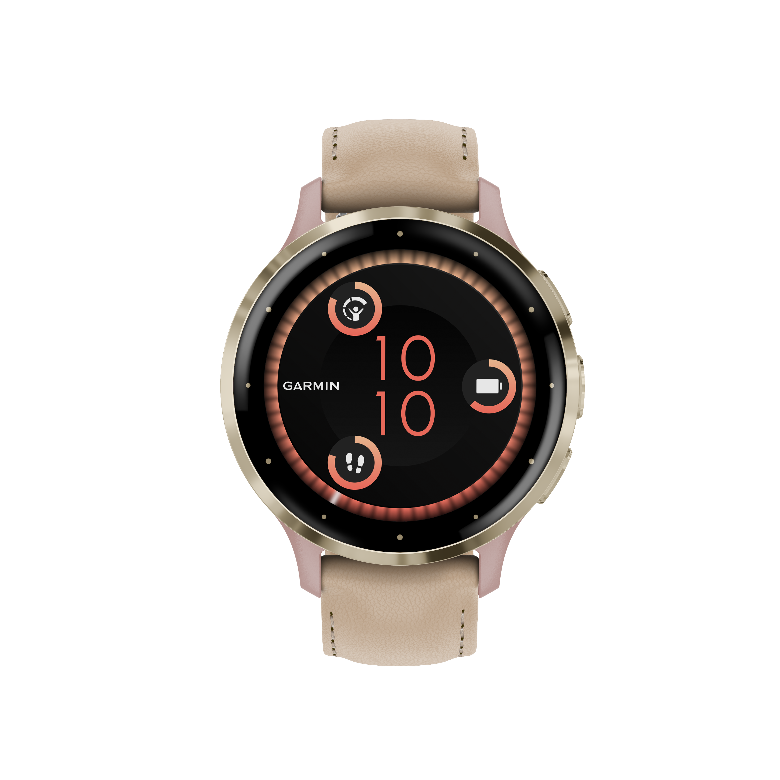 Garmin-Venu 3S Soft Gold Stainless Steel Bezel with Dust Rose Case and Silicone Band