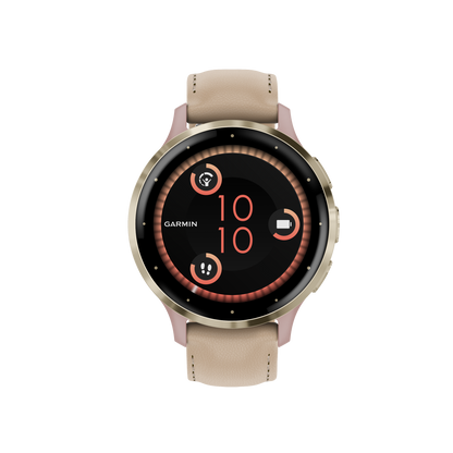 Garmin-Venu 3S Soft Gold Stainless Steel Bezel with Dust Rose Case and Silicone Band