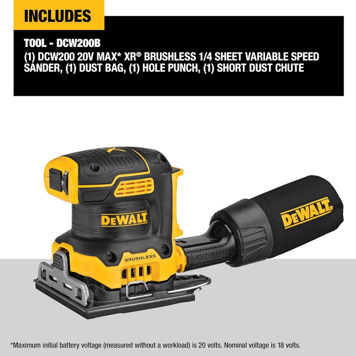 Dewalt 20V Max XR Brushless Cordless 1/4 Sheet Variable Speed Sander