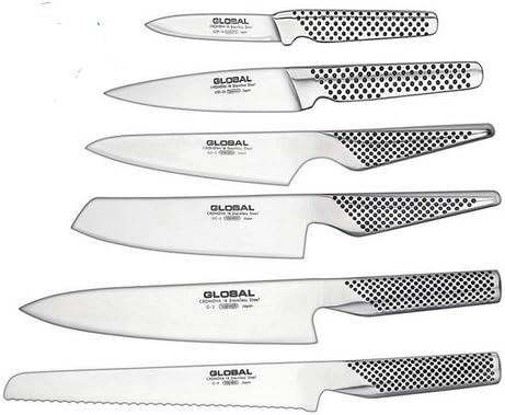 Global-Ikasu Stainless Steel Knife & Bamboo Block - 7 PC Set