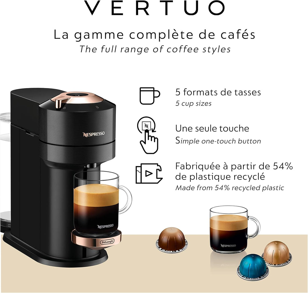 Nespresso Vertuo Next Coffee and Espresso Machine by De'Longhi - Black & Rose Gold