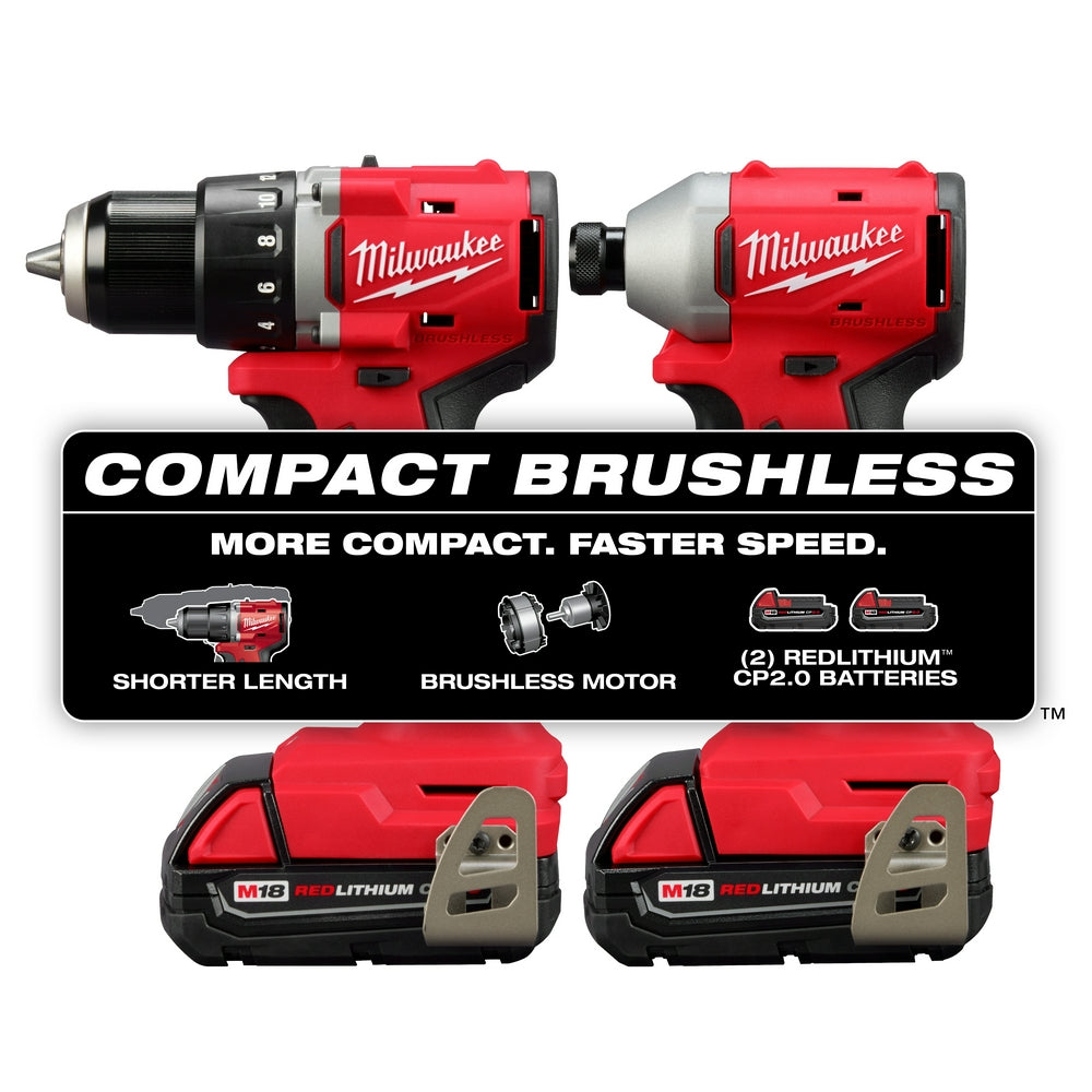 Kit combiné compact sans balais Milwaukee avec perceuse et visseuse à percussion