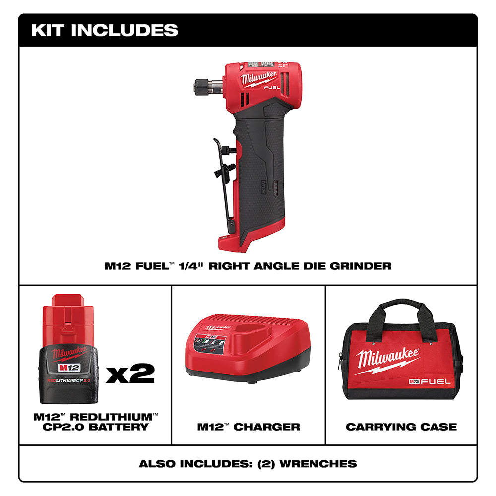 Milwaukee 2 Ah M12 Fuel Lithium-Ion Right Angle Die Grinder Kit