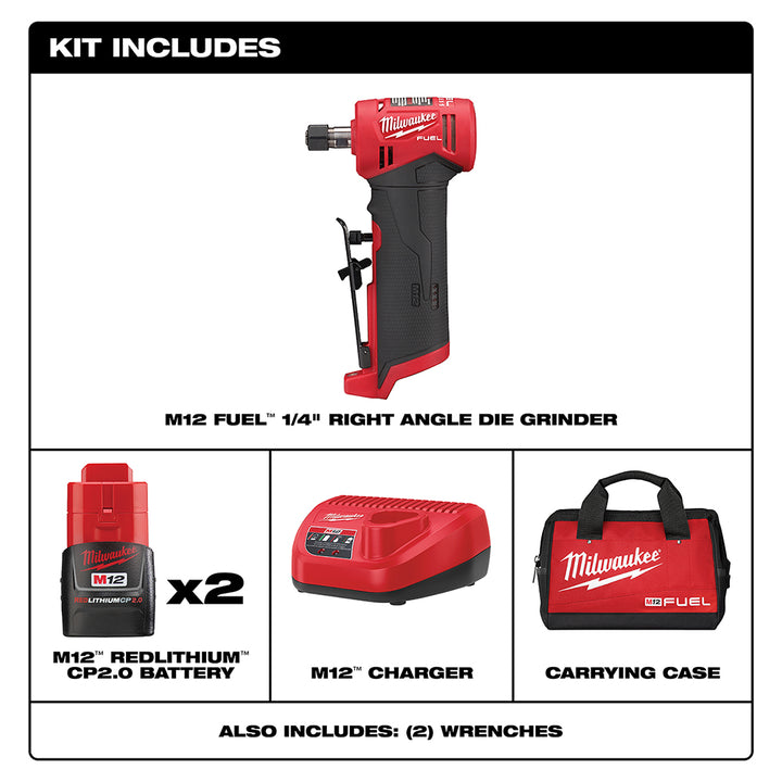 Milwaukee 2 Ah M12 Fuel Lithium-Ion Right Angle Die Grinder Kit