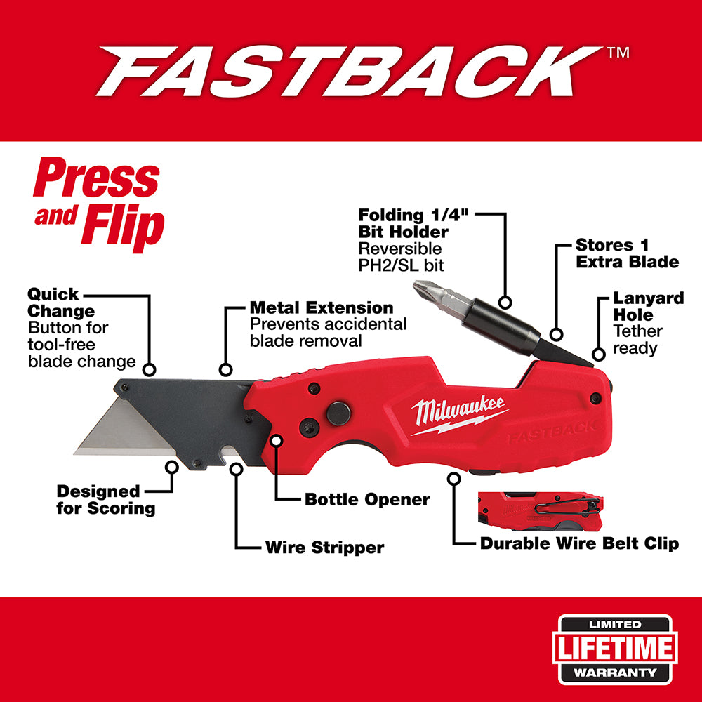 Couteau utilitaire pliant Fastback 6 en 1 de Milwaukee