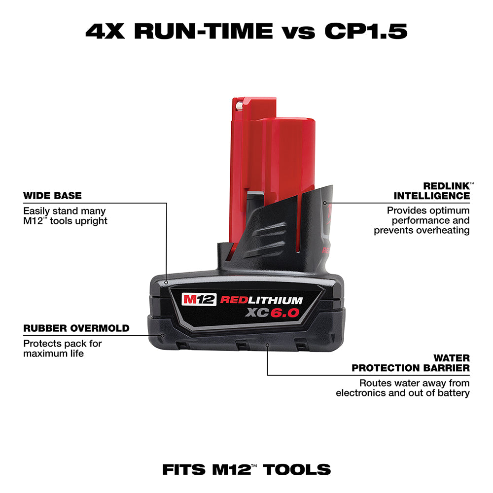 Milwaukee M12 Redlithium XC 6.0Ah Extended Capacity Battery Pack