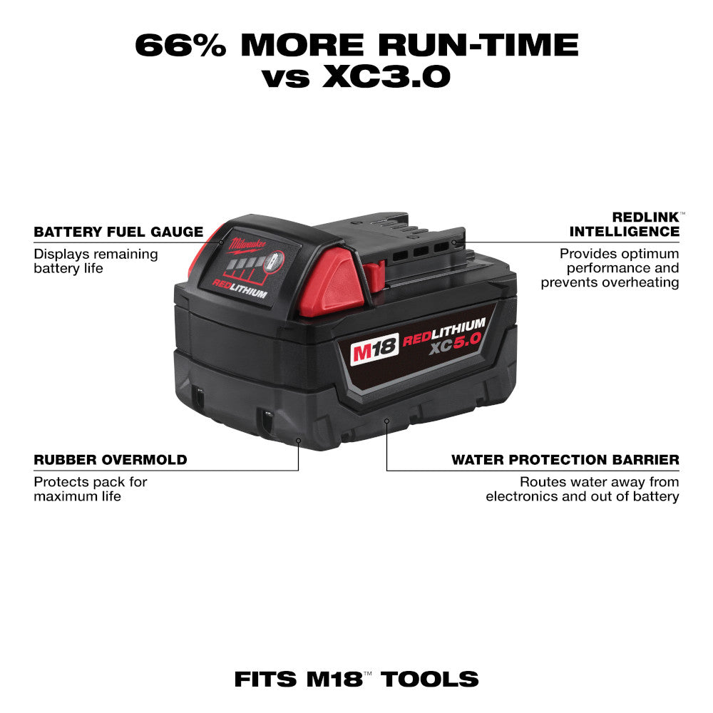 Milwaukee M18 Redlithium XC with Extended Capacity Battery 5.0 Ah - 1 Pack