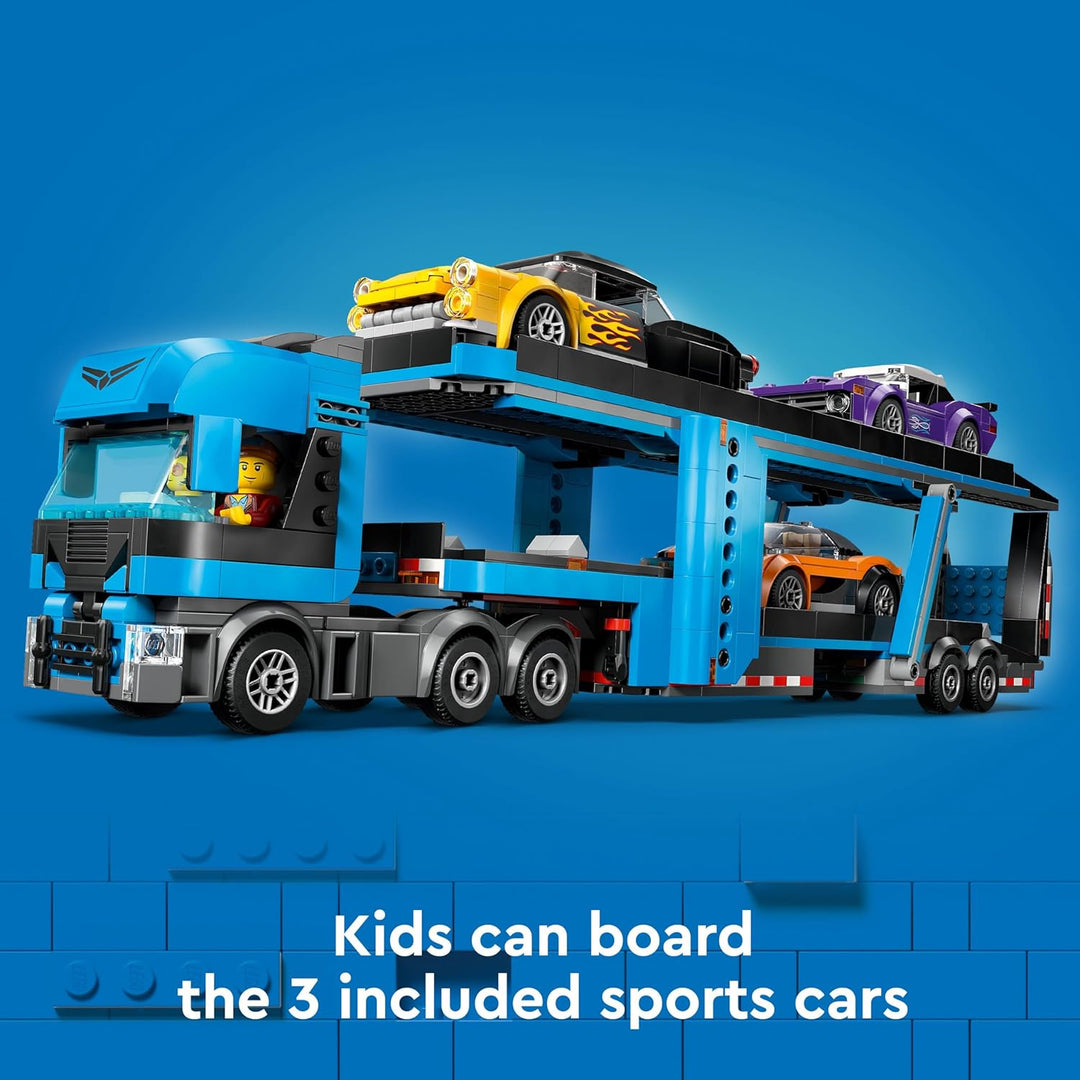 Lego City Car Transporter Truck with 4 Sports Cars