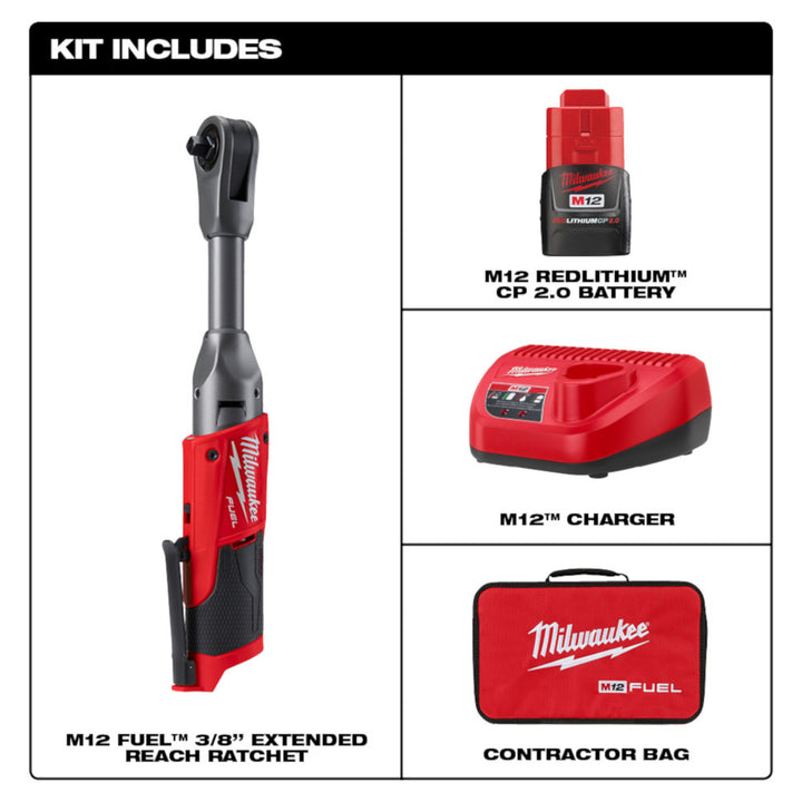 Milwaukee 3/8" Extended Reach Ratchet 1 -Battery Kit