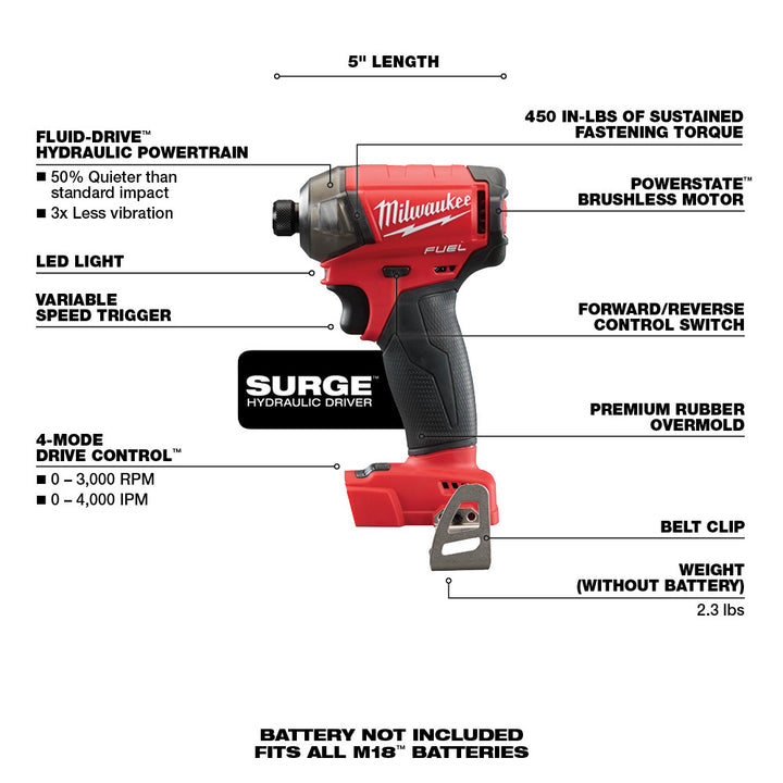 Milwaukee M18 Fuel Surge 1/4" Hex Hydraulic Driver - Tool Only