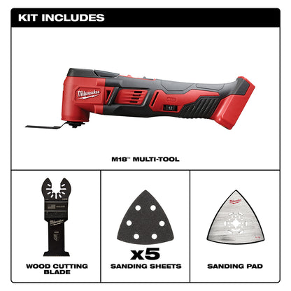 Milwaukee M18V Lithium-ion Multifonction sans fil avec lames de coupe pour le bois et patin de ponçage avec feuilles incluses