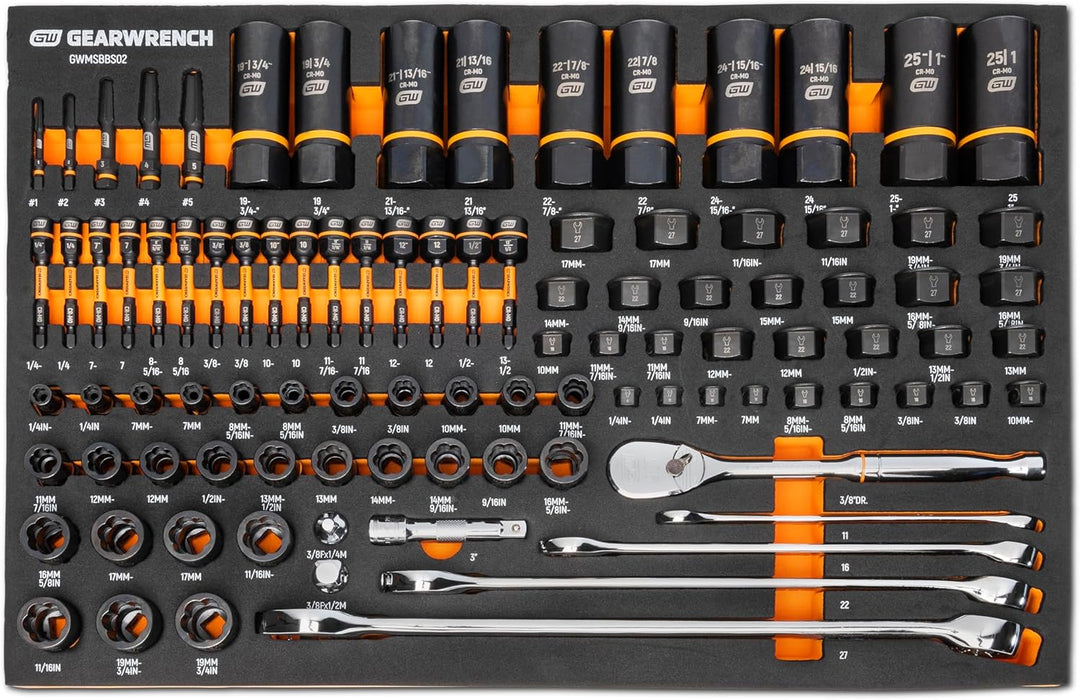 Gearwrench 1/4" 3/8" & 1/2" Drive Drive Bolt Biter Mechanics Tool Set in Foam Storage Tray - 97 Piece