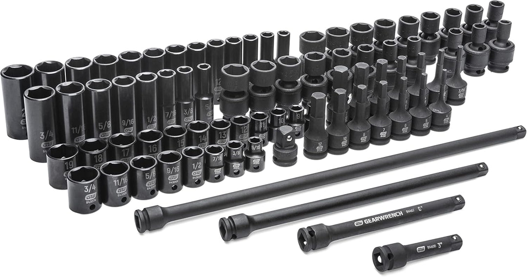 Gearwrench 3/8" Drive Standard & Deep SAE Master Impact Socket Set - 80 Piece