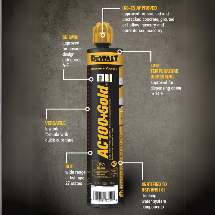 Dewalt AC100 Gold Shot Acrylic Epoxy Adhesive - Single Tube